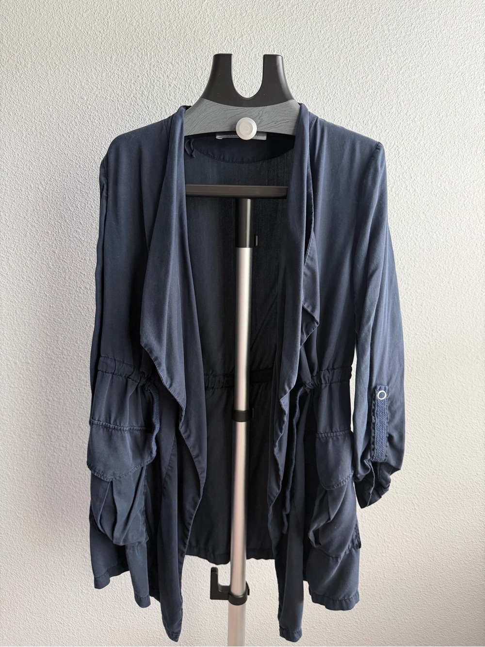 ZARA Women's Navy Open-Front Draped Jacket